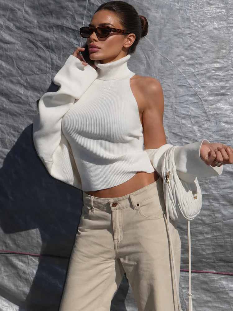 Trendix Hollow Out Sweater Sets For Women 2025 Fall New Long Sleeve Knitwear Shawl Suits Sexy Backless Knit Tank Top 2 Piece Set