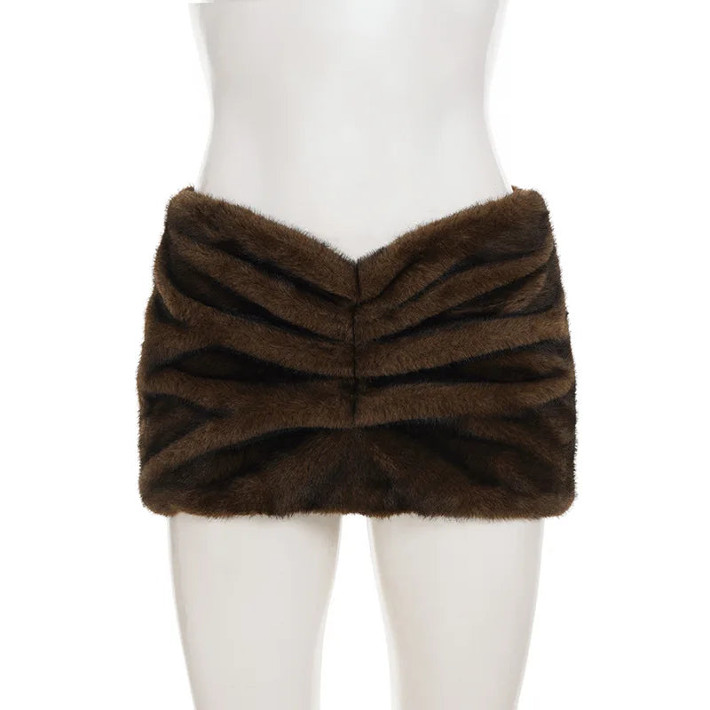 ANJAMANOR Faux Fur Furry Skirts for Woman Sexy Club Wear Low Rise Mini Skirts Women Fall Winter Clothes 2025 D56-EI25