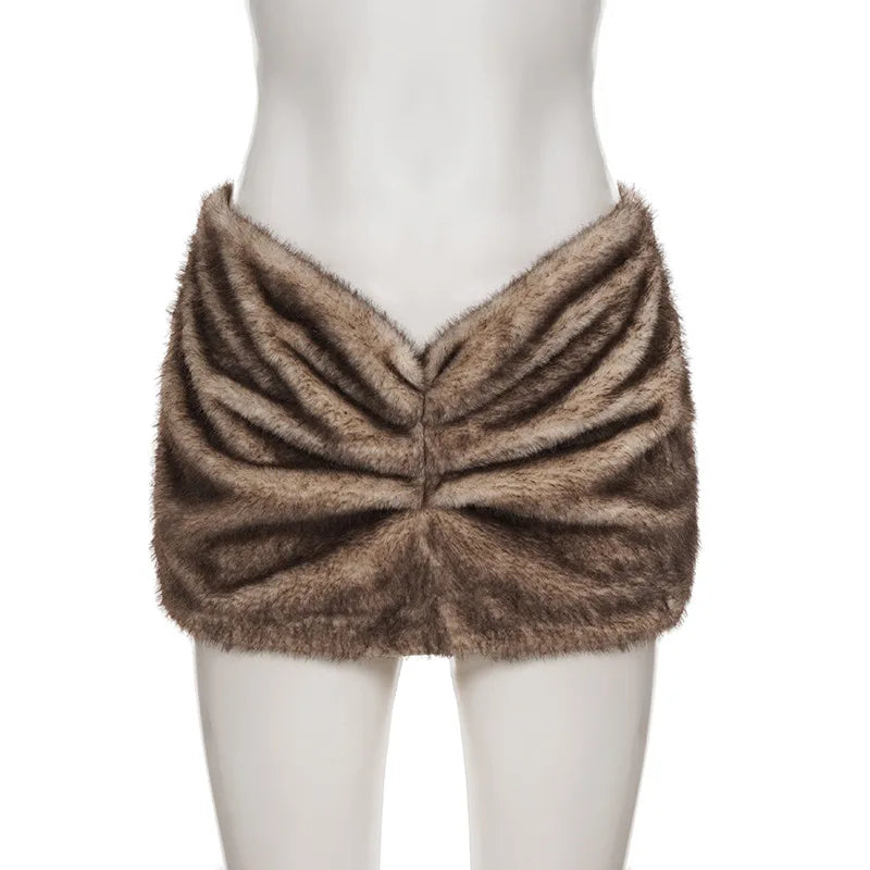 ANJAMANOR Faux Fur Furry Skirts for Woman Sexy Club Wear Low Rise Mini Skirts Women Fall Winter Clothes 2025 D56-EI25
