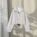 Polka Dot Print Shorts Coats Suits Women Loose High Neck Long Sleeves Zipper Drawstring Sets Female 2025 Autumn New Chic Set