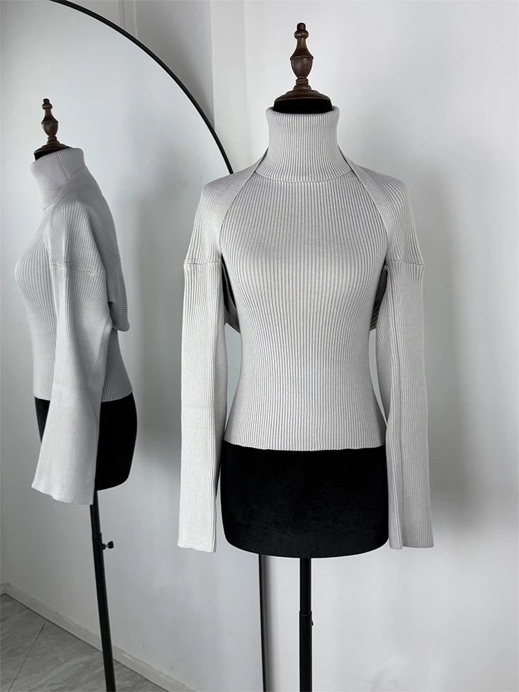 Trendix Hollow Out Sweater Sets For Women 2025 Fall New Long Sleeve Knitwear Shawl Suits Sexy Backless Knit Tank Top 2 Piece Set