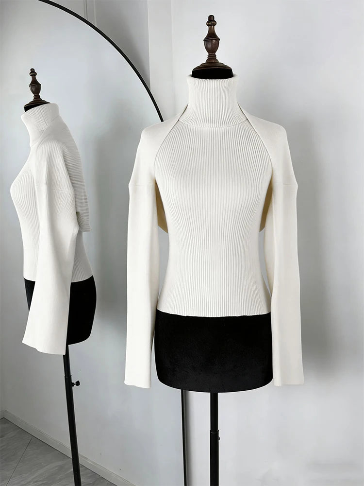 Trendix Hollow Out Sweater Sets For Women 2025 Fall New Long Sleeve Knitwear Shawl Suits Sexy Backless Knit Tank Top 2 Piece Set