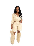 Elegant Deep Leather 2 Piece Set Women Outfit Zip Hooded Jacket and Shorts Suit 2025 Fall Winter Fashion Simple Streetwear Sets