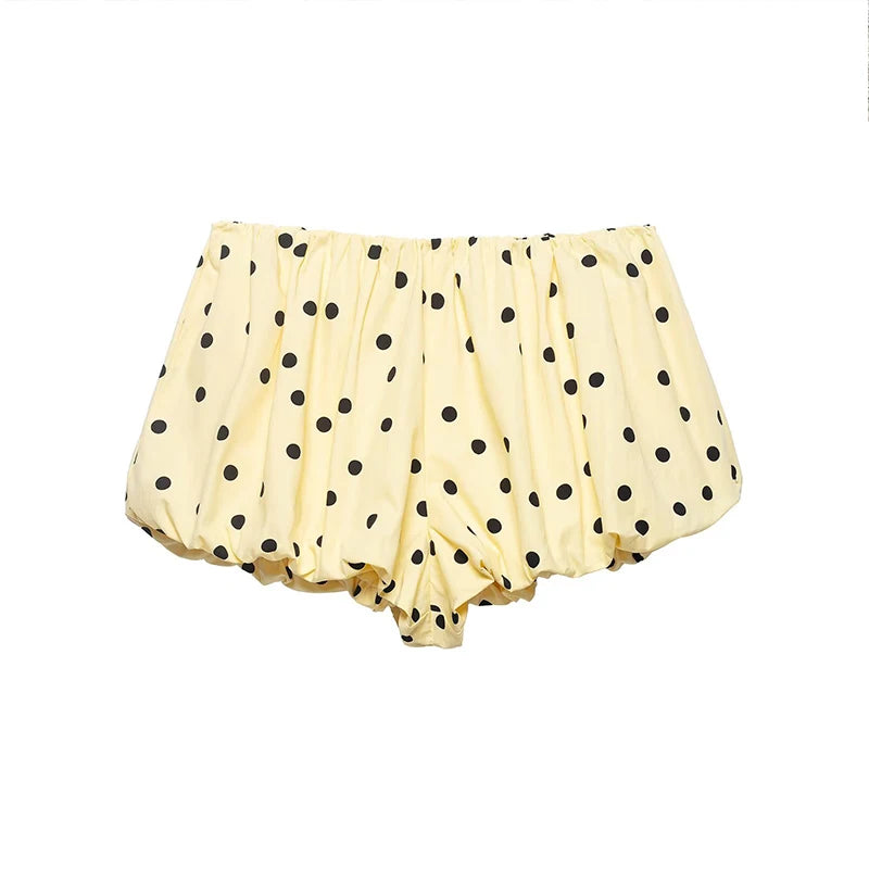 Polka Dot Print Shorts Coats Suits Women Loose High Neck Long Sleeves Zipper Drawstring Sets Female 2025 Autumn New Chic Set