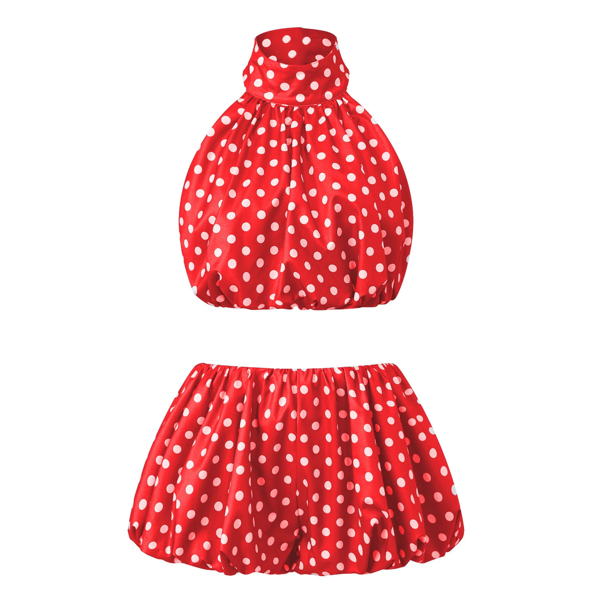Women y2k Vintage Short Skirts Sets Solid/Dots Sleeveless Backless Halter Neck Crop Tops with Bubble Skirts Vacation Outfits