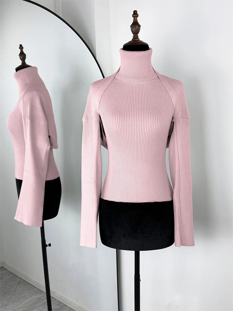 Trendix Hollow Out Sweater Sets For Women 2025 Fall New Long Sleeve Knitwear Shawl Suits Sexy Backless Knit Tank Top 2 Piece Set